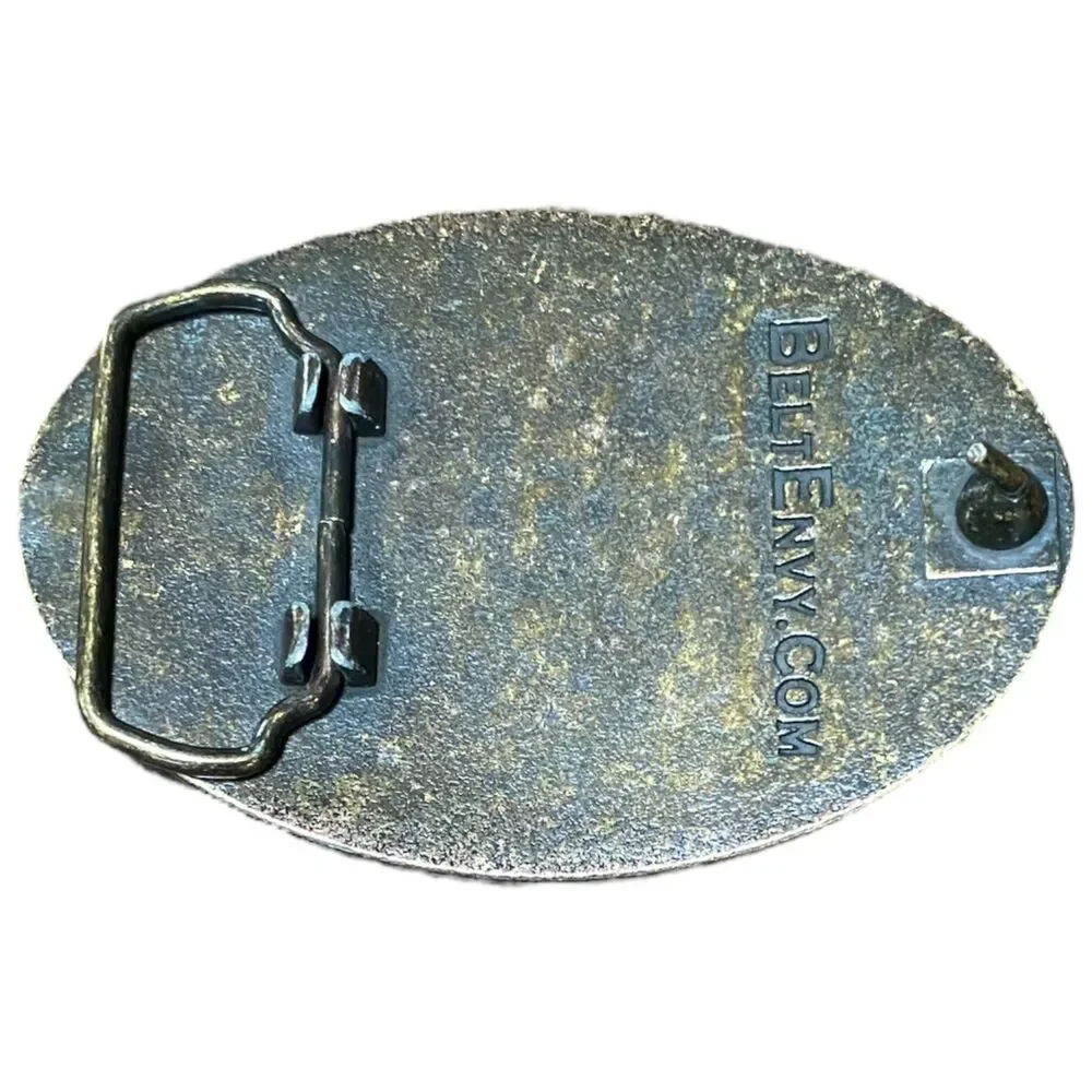Western Oval Hammered Vintage Belt Buckle replacement antique brass 3 in x 4 in